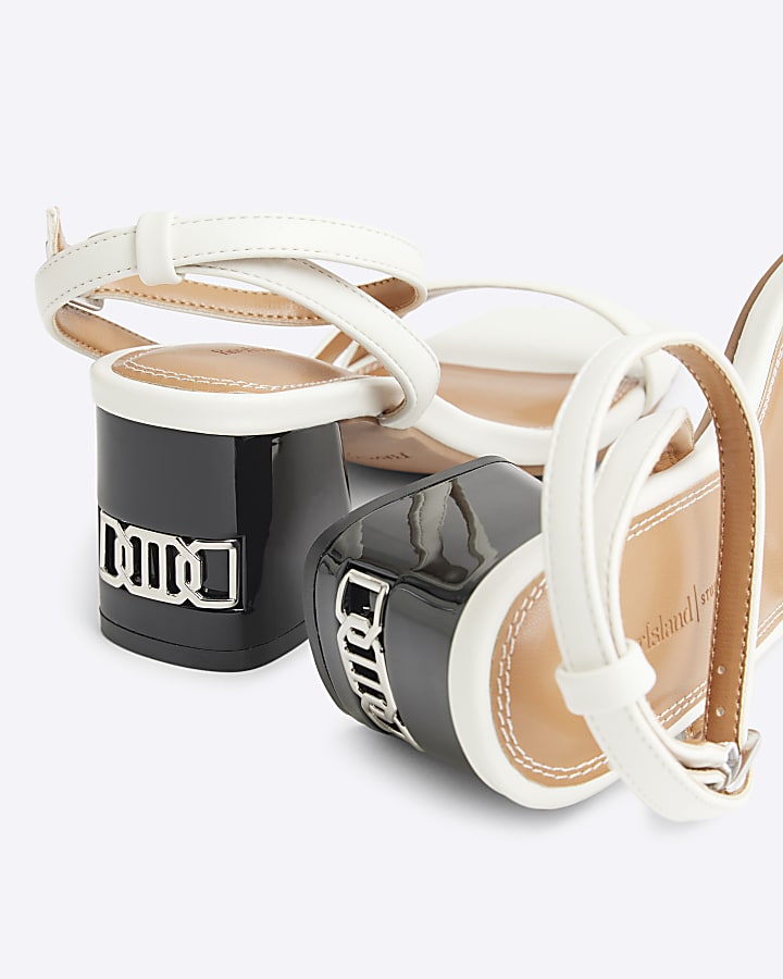 White hardware detail block heeled sandals