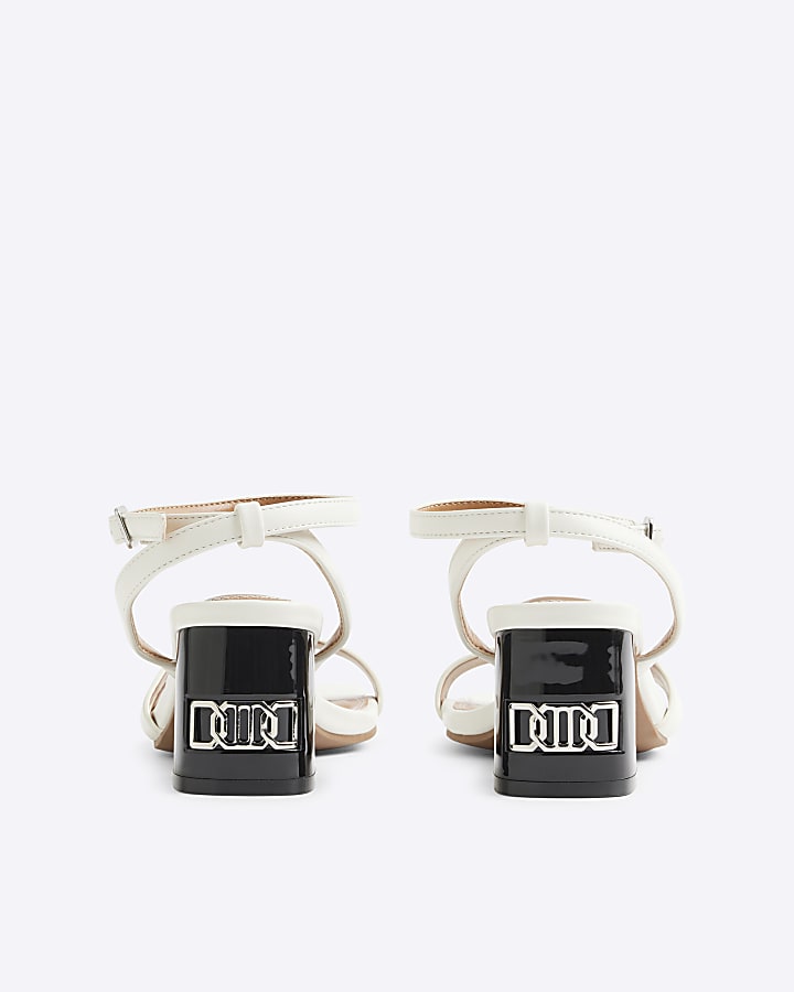 White hardware detail block heeled sandals