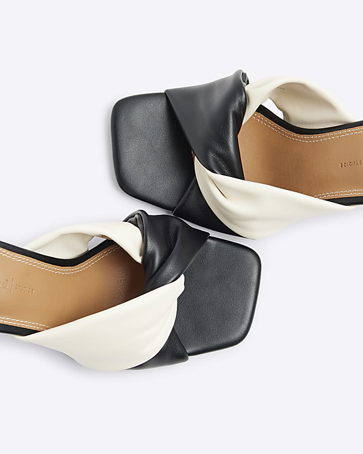 Black twist heeled mule sandals