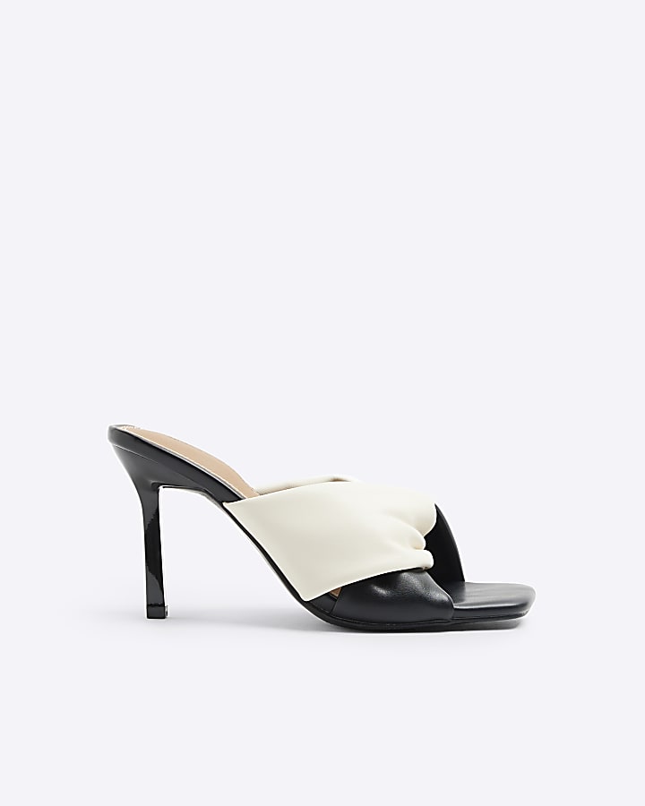 Black twist heeled mule sandals