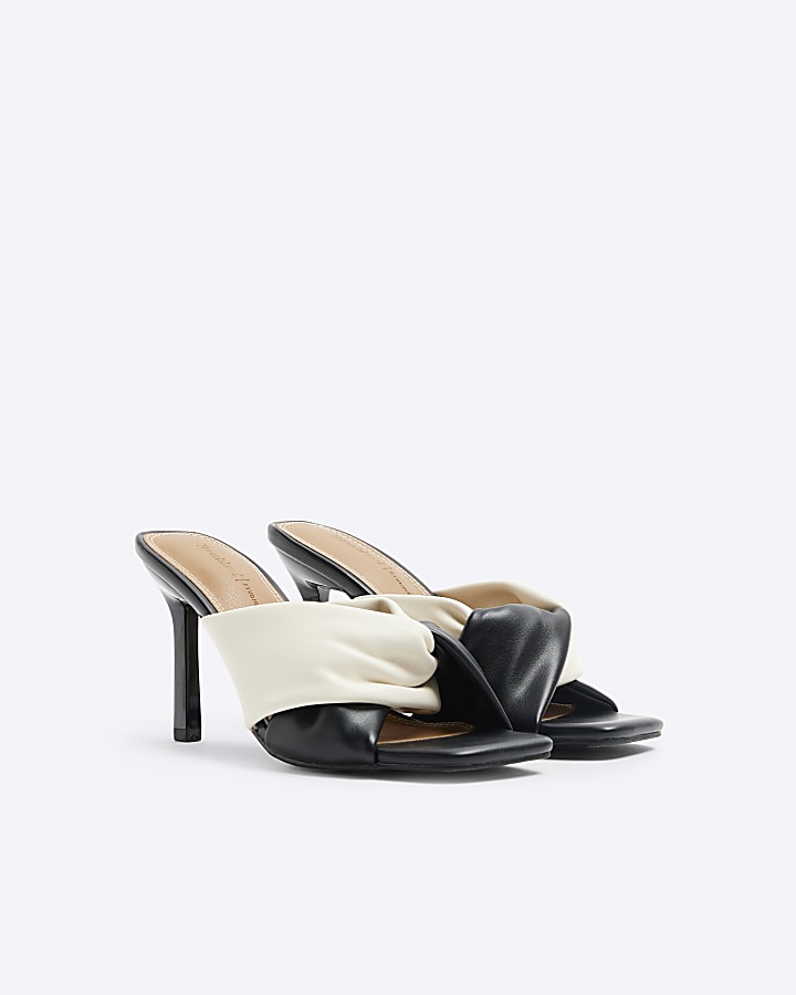 Black twist heeled mule sandals