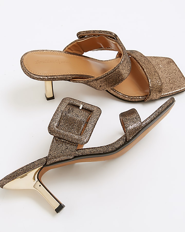 Bronze double buckle mule heels