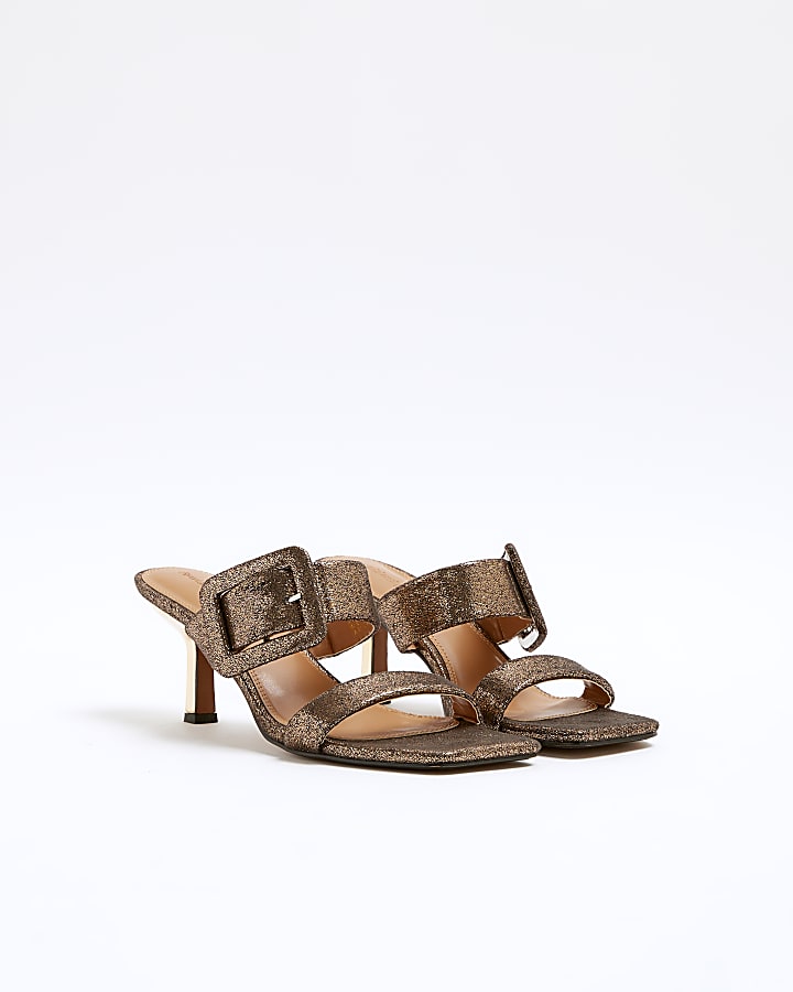 Bronze double buckle mule heels