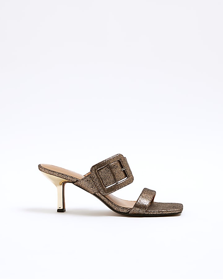 Bronze double buckle mule heels