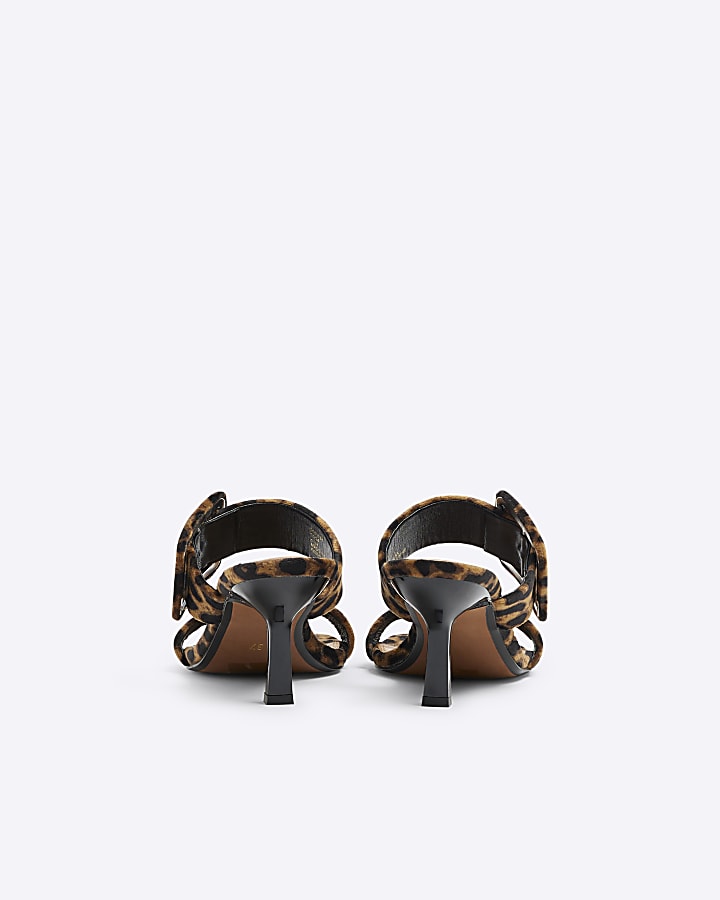 Brown double strap buckle detail mule heels