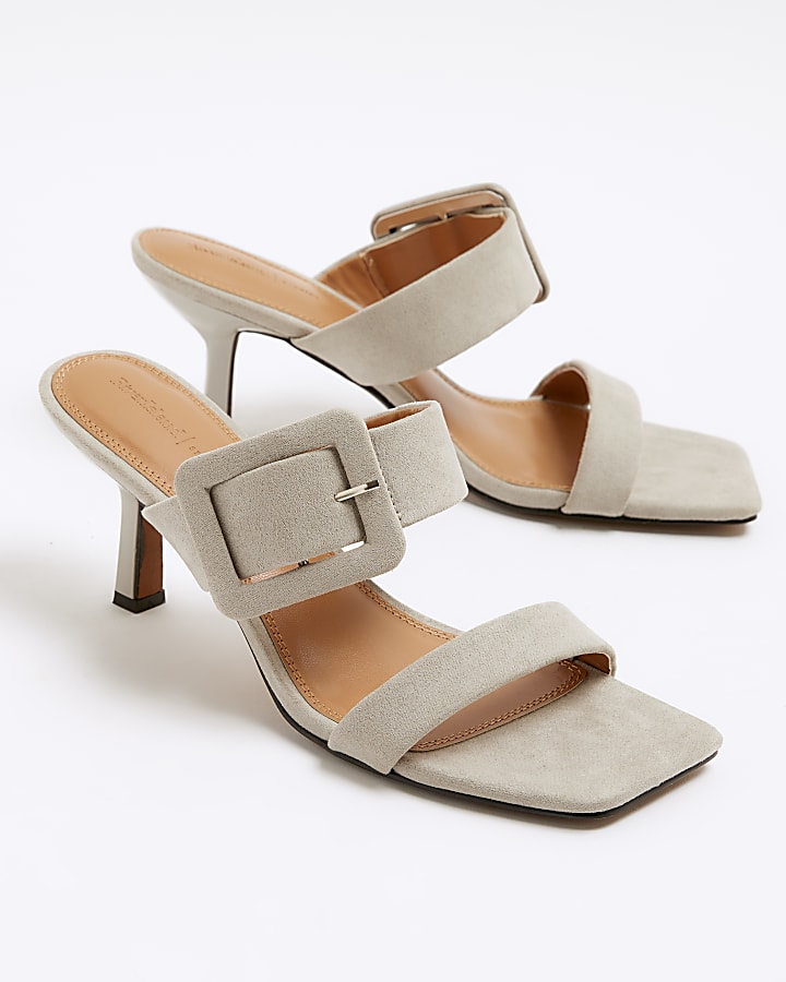 Grey double buckle mule heels