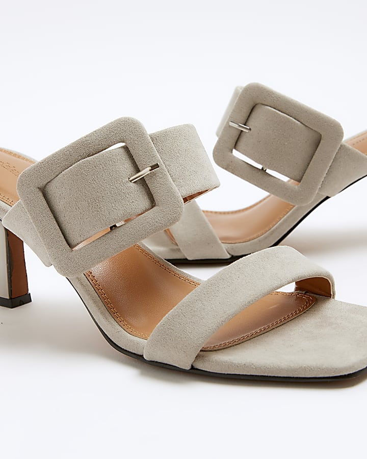 Grey double buckle mule heels