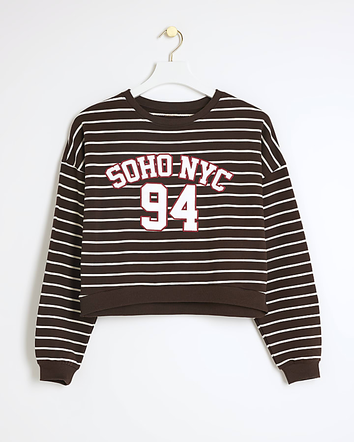 Brown stripe NYC cropped sweatshirt