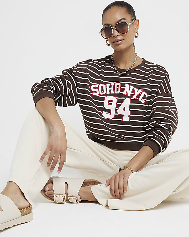 Brown stripe NYC cropped sweatshirt