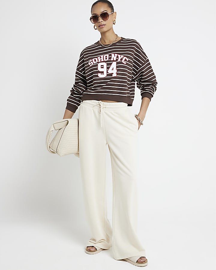 Brown stripe NYC cropped sweatshirt