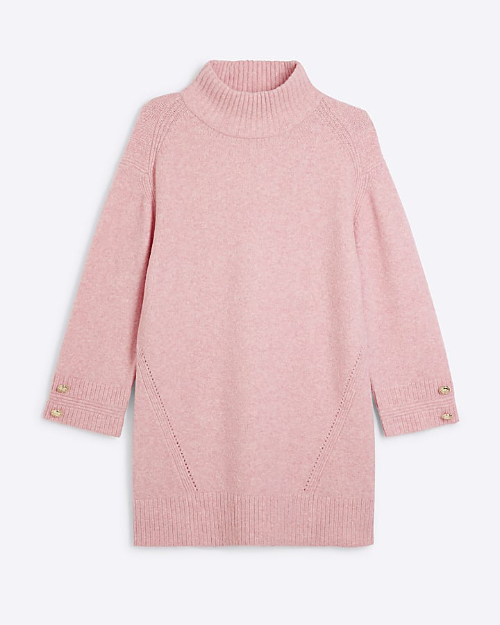 Pink High Neck Knitted Jumper Dress