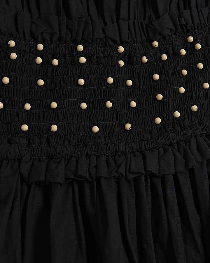 Black one shoulder beaded midi dress