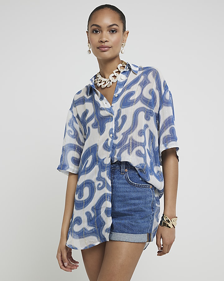 Blue abstract print shirt