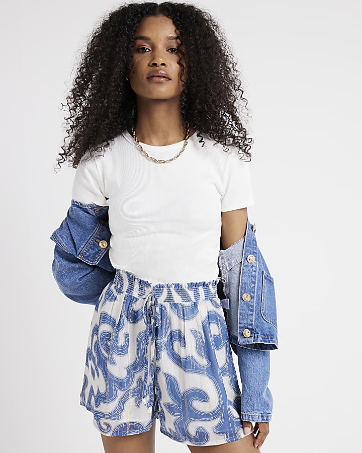 Blue abstract print shorts