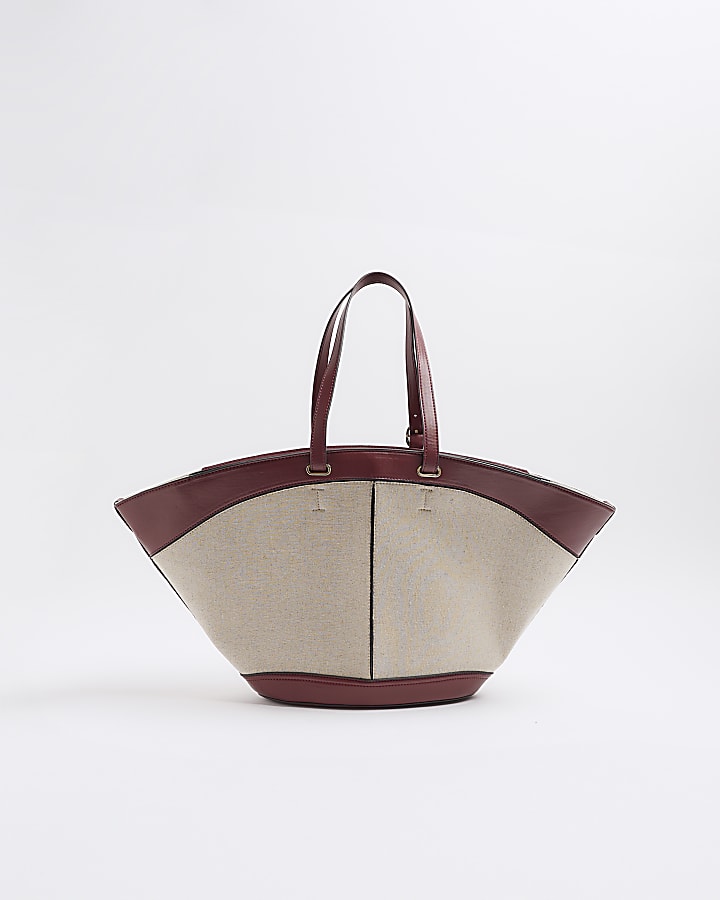 Beige canvas large fanned tote bag