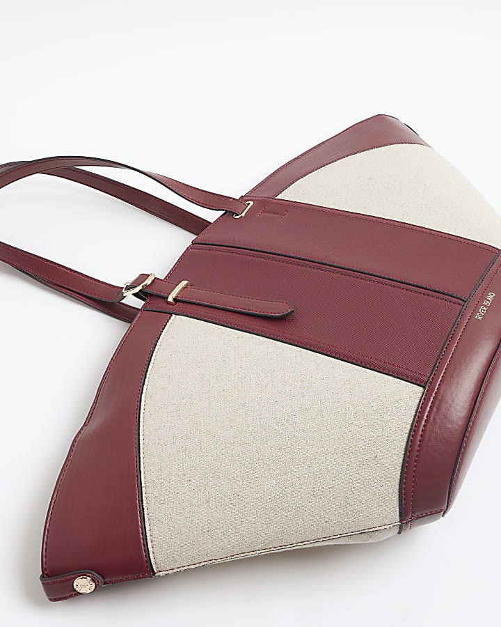 Beige canvas large fanned tote bag