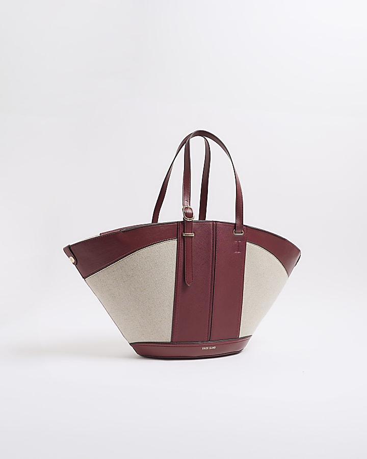 Beige canvas large fanned tote bag