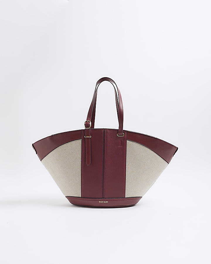 Beige canvas large fanned tote bag