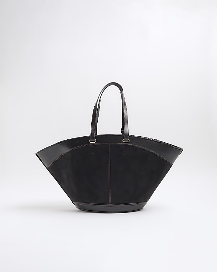 Black suedette large fanned tote bag