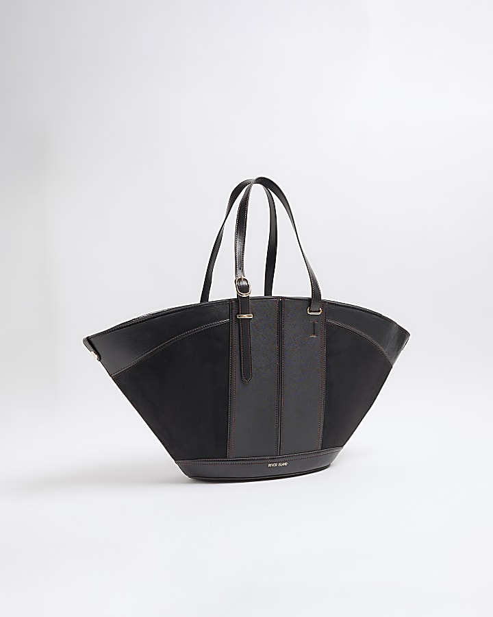 Black suedette large fanned tote bag