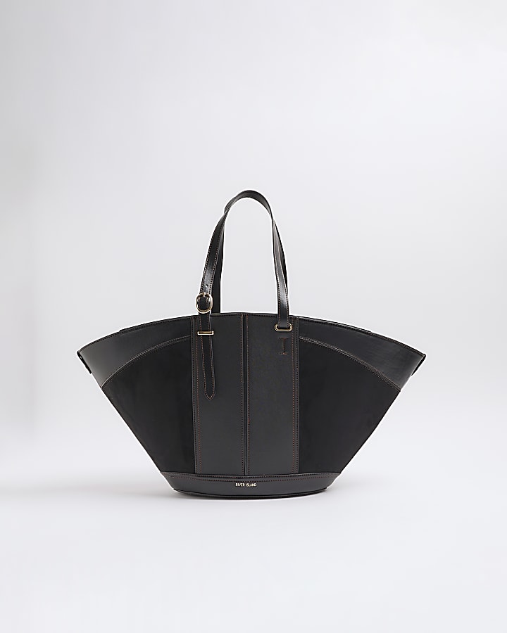 Black suedette large fanned tote bag