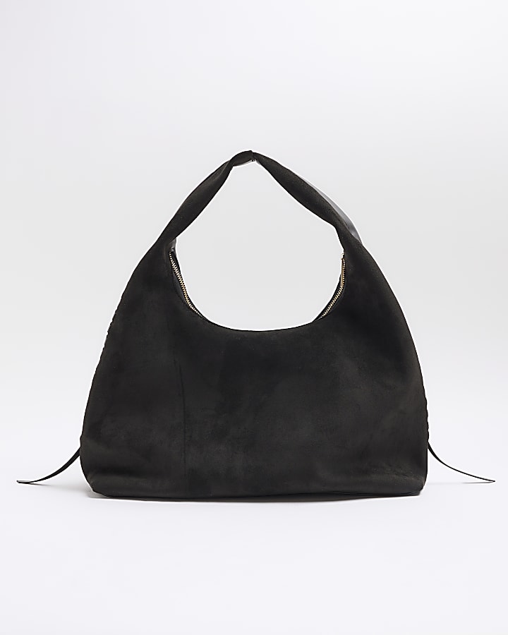 Black Whipstitch Slouch Tote Bag