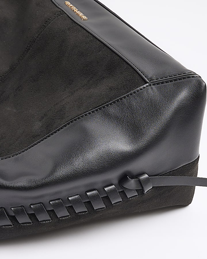 Black Whipstitch Slouch Tote Bag