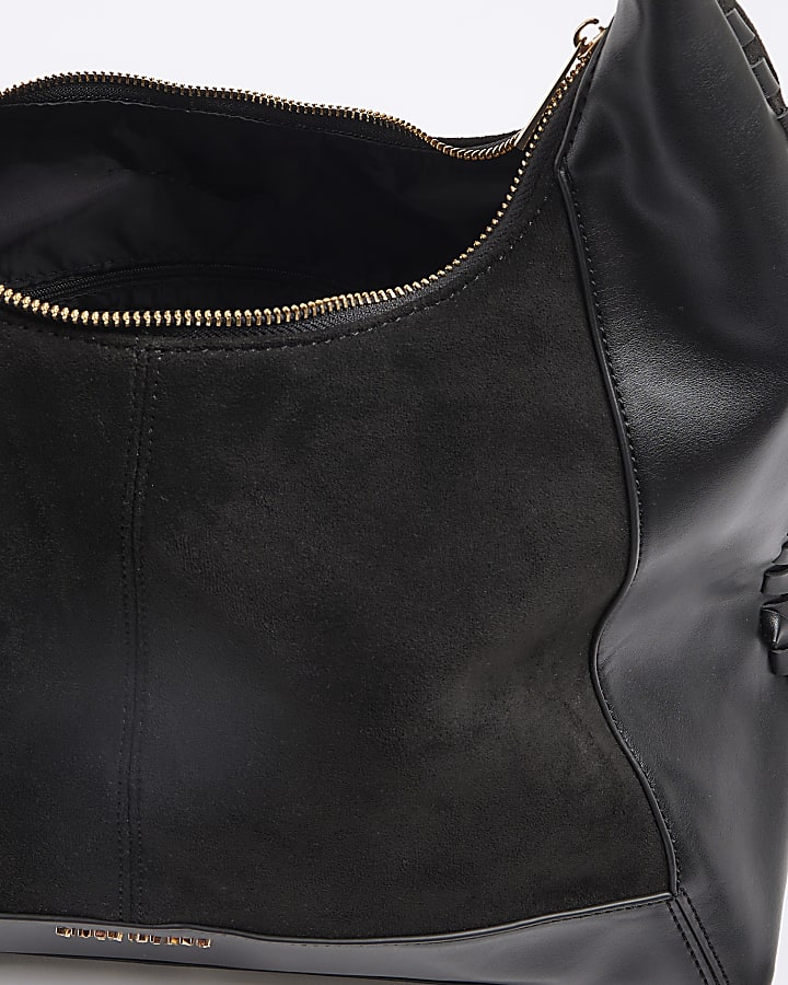 Black Whipstitch Slouch Tote Bag