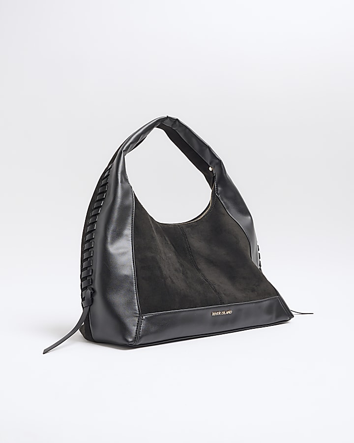 Black Whipstitch Slouch Tote Bag