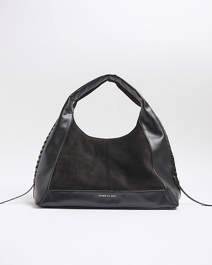 Black Whipstitch Slouch Tote Bag