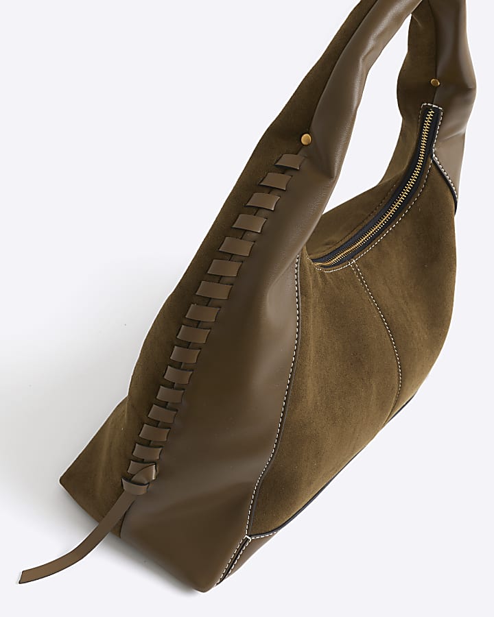 Khaki Whipstitch Slouch Tote Bag