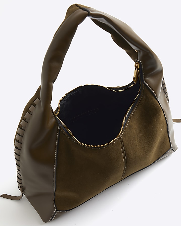Khaki Whipstitch Slouch Tote Bag