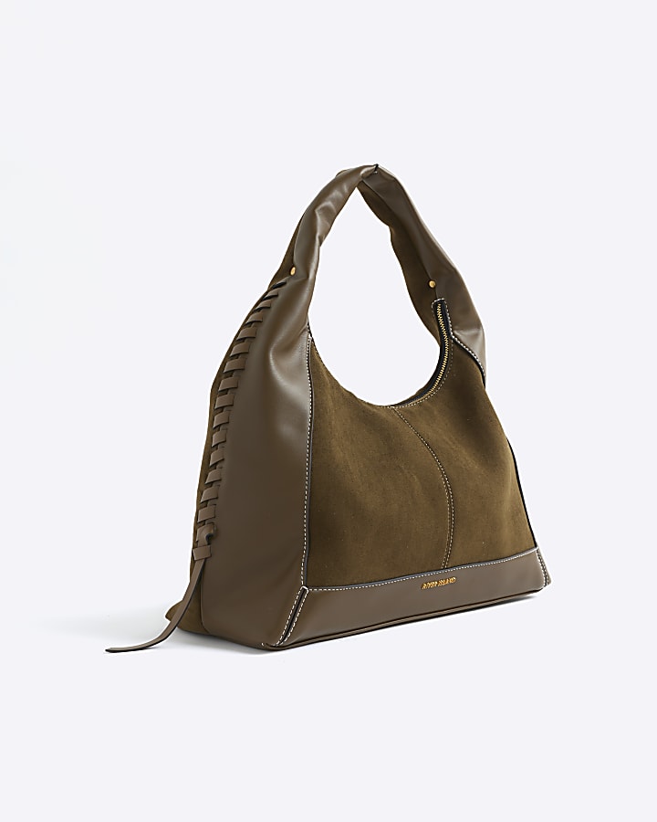 Khaki Whipstitch Slouch Tote Bag