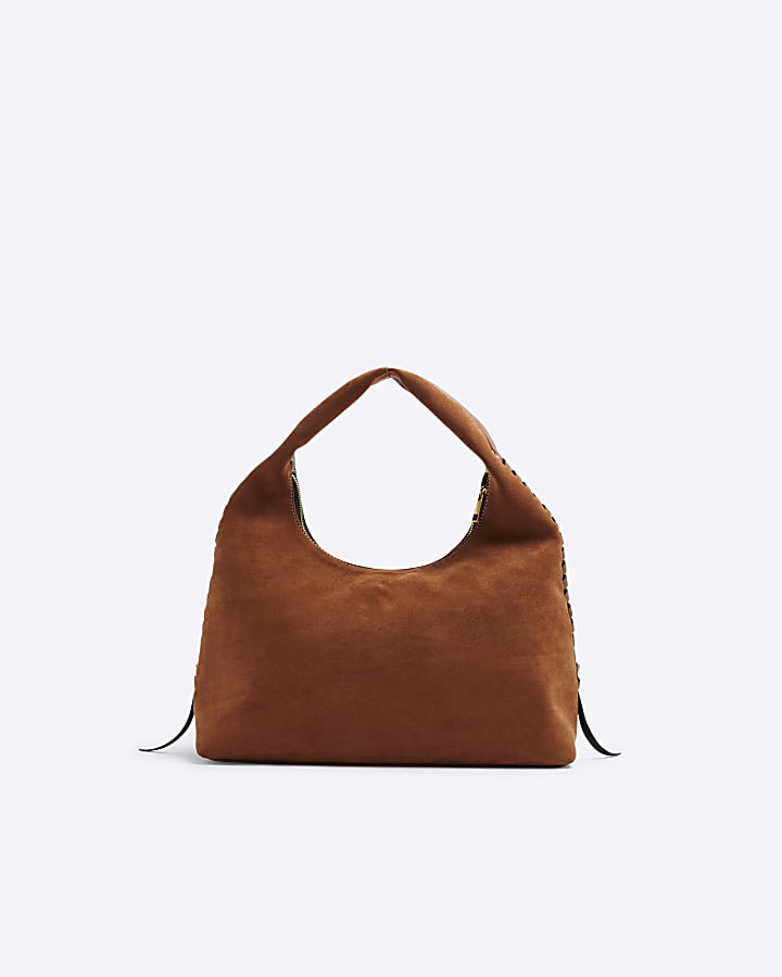 Brown Whipstitch Slouch Tote Bag