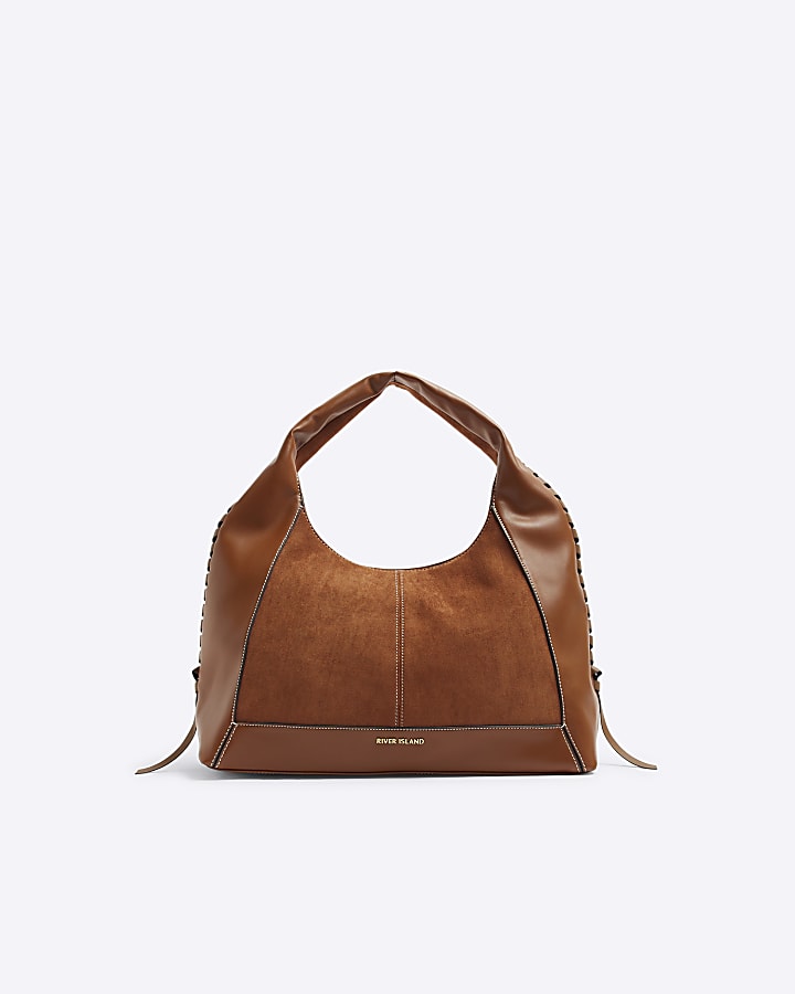 Brown Whipstitch Slouch Tote Bag