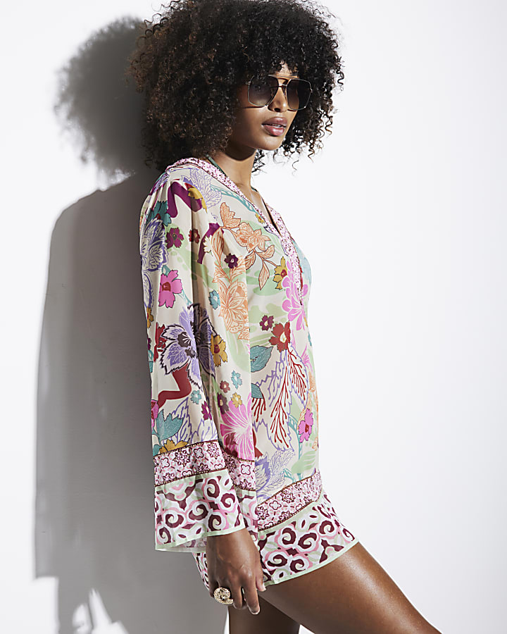 Pink floral beach tunic dress