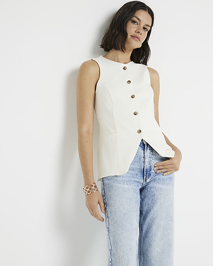 Cream crew neck waistcoat