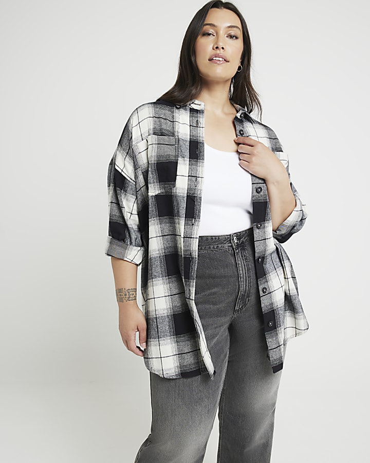 Plus Black Check Longline Shirt