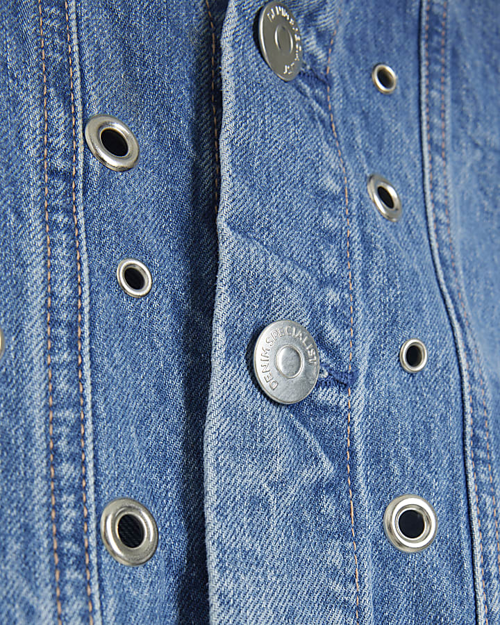 Blue eyelet detail cropped denim jacket