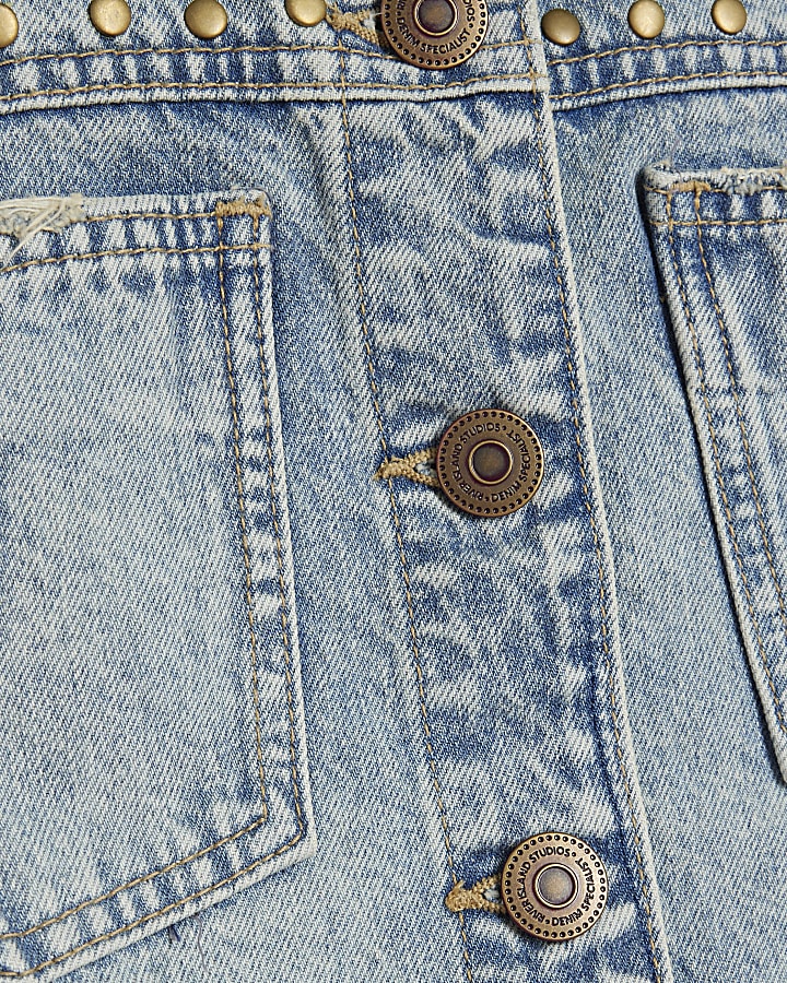 Blue denim studded crop shirt