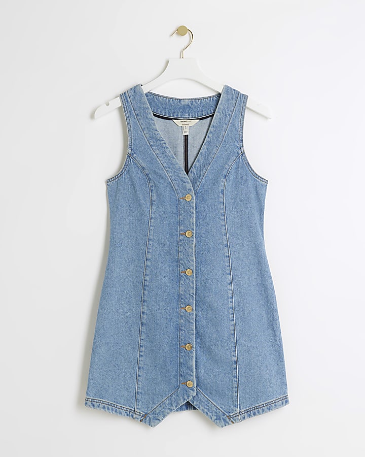 Blue denim waistcoat shift mini dress