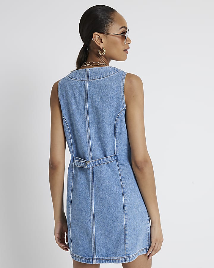 Blue denim waistcoat shift mini dress