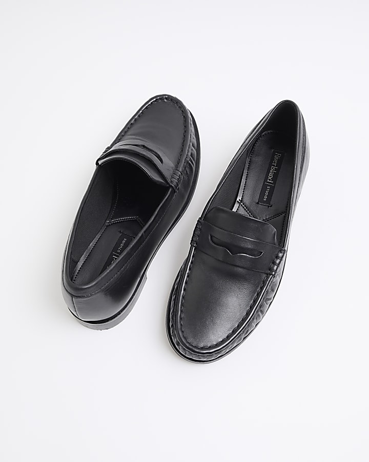 Black leather loafers