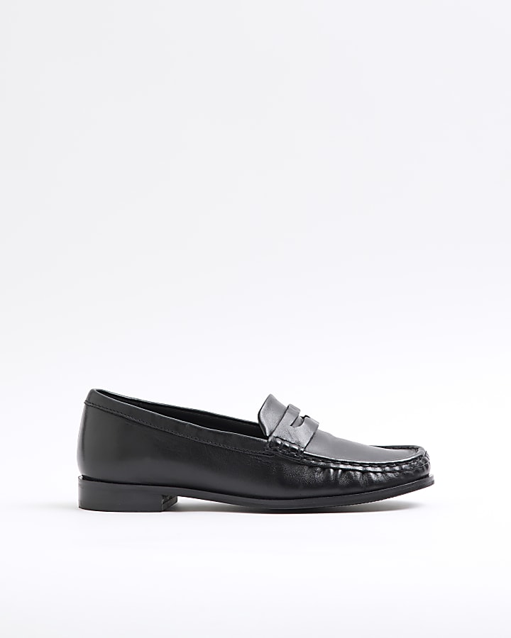 Black leather loafers