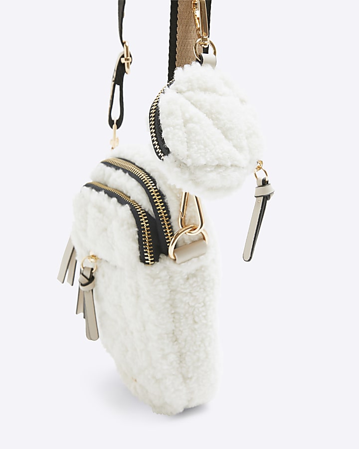 Cream Borg Quilted Cross Body Bag