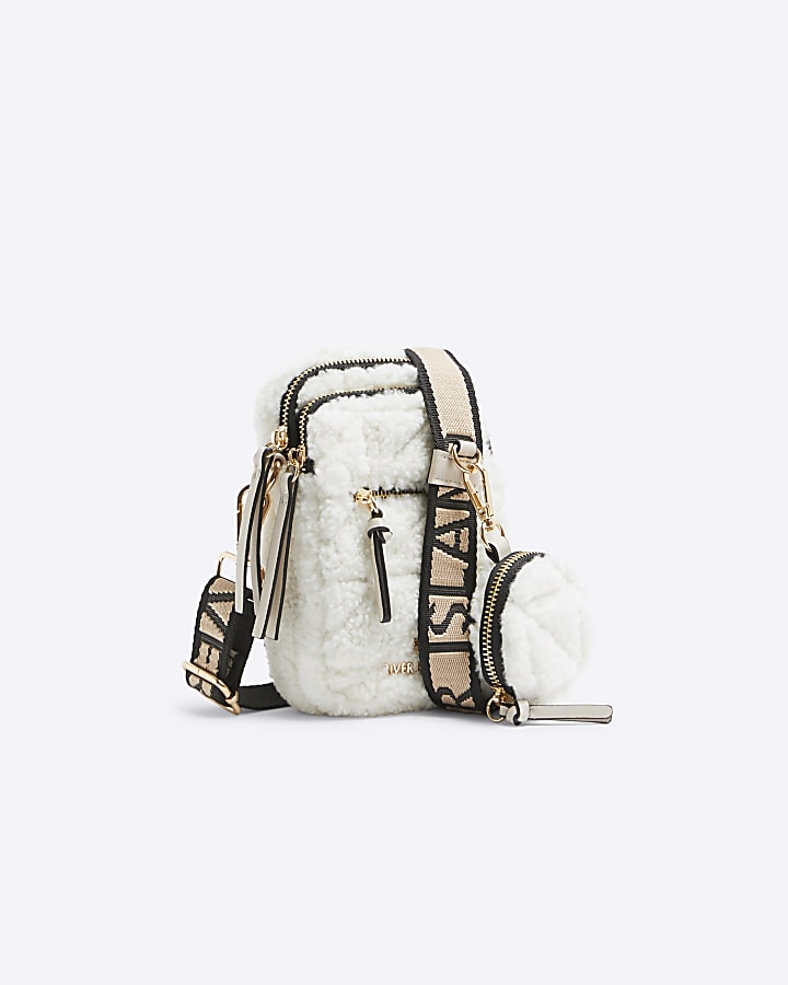 Cream Borg Quilted Cross Body Bag