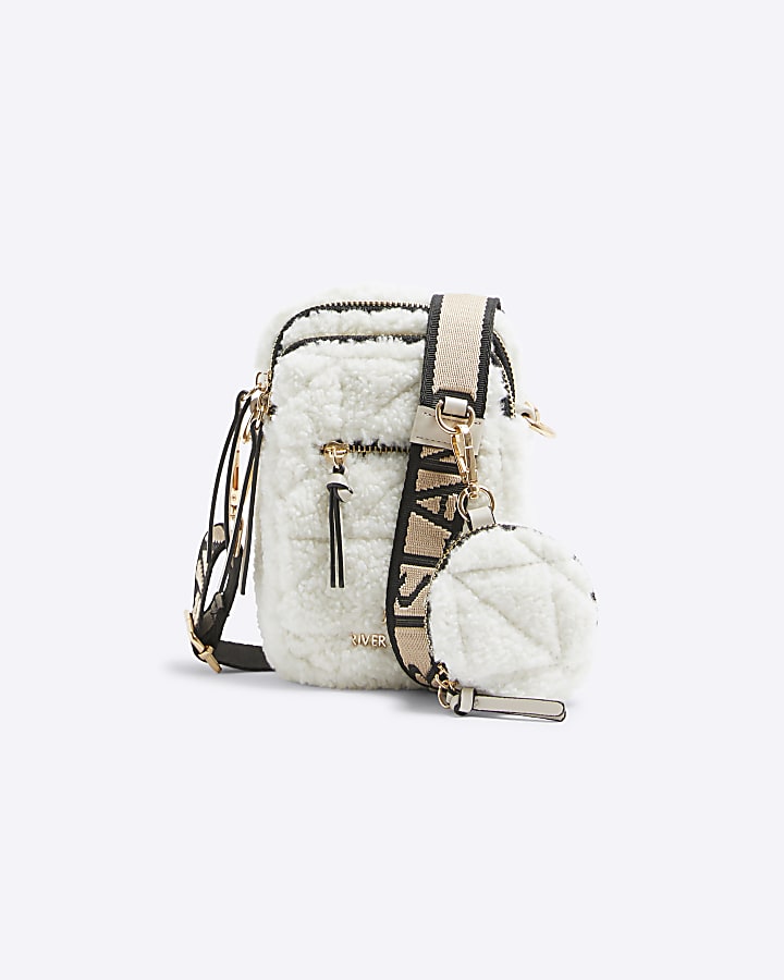 Cream Borg Quilted Cross Body Bag