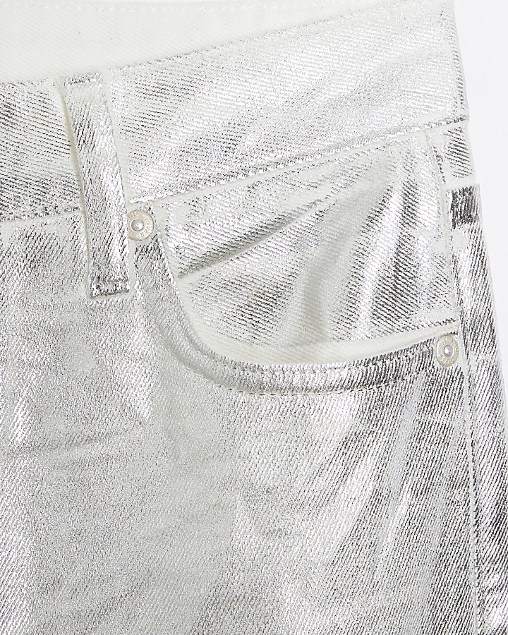 Silver relaxed straight coated jeans