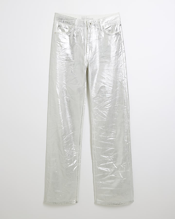 Silver relaxed straight coated jeans