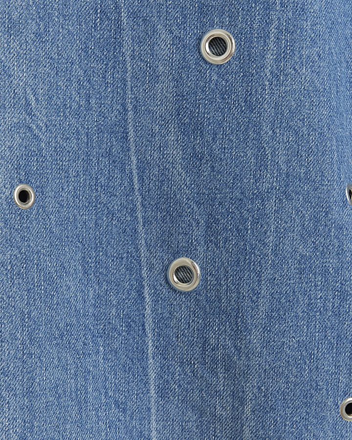 Blue relaxed straight eyelet jeans